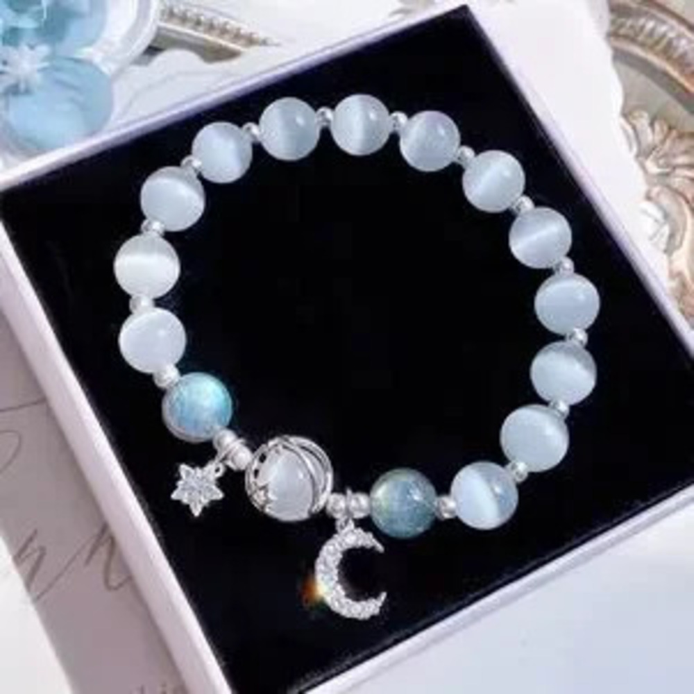 Cats eye Stone Charm Bracelet moon star